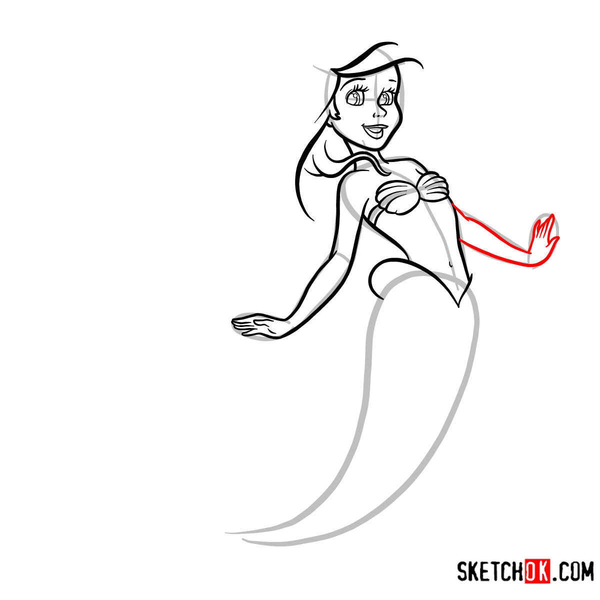 How to draw cute Ariel | The Little Mermaid - step 07