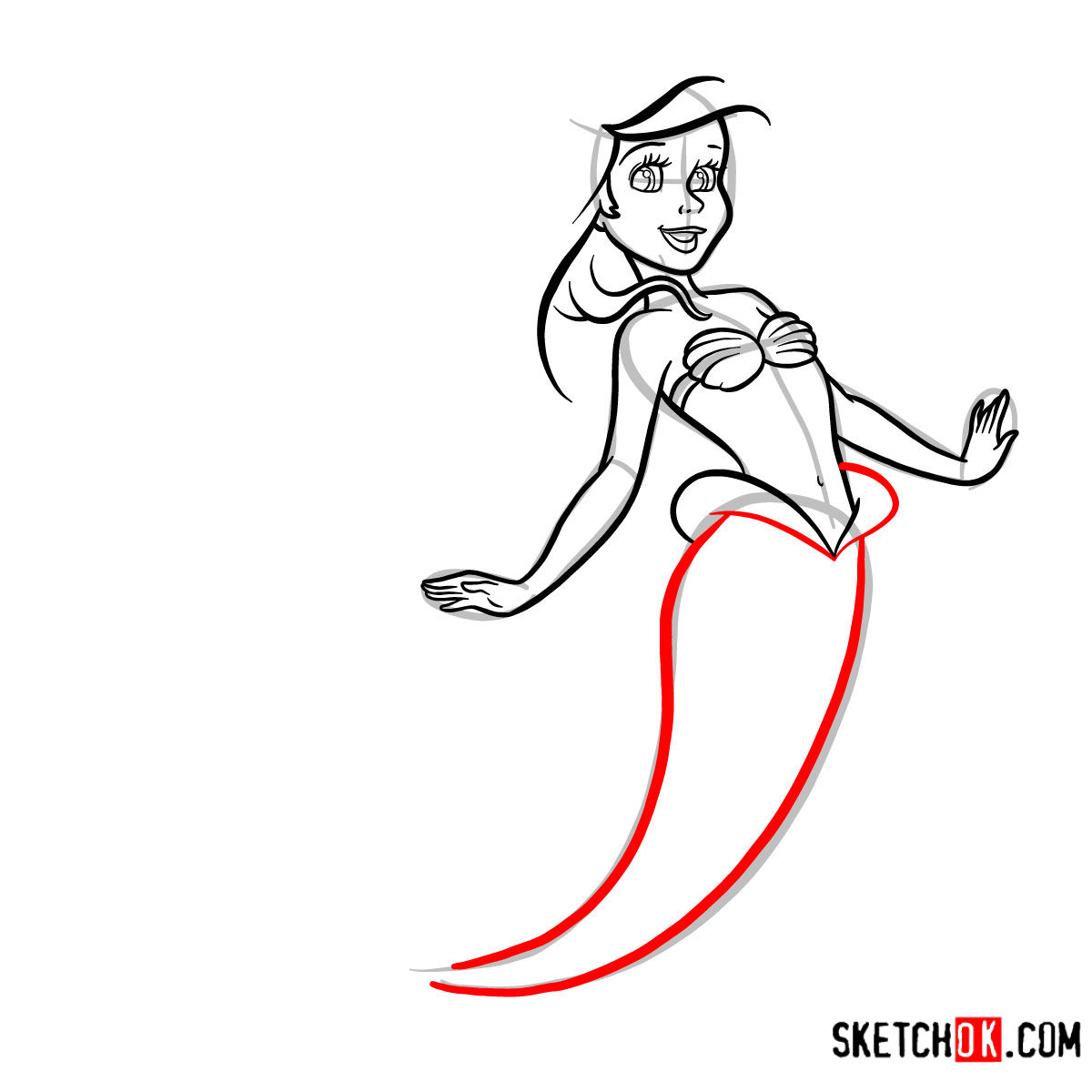 How to draw cute Ariel | The Little Mermaid - step 08