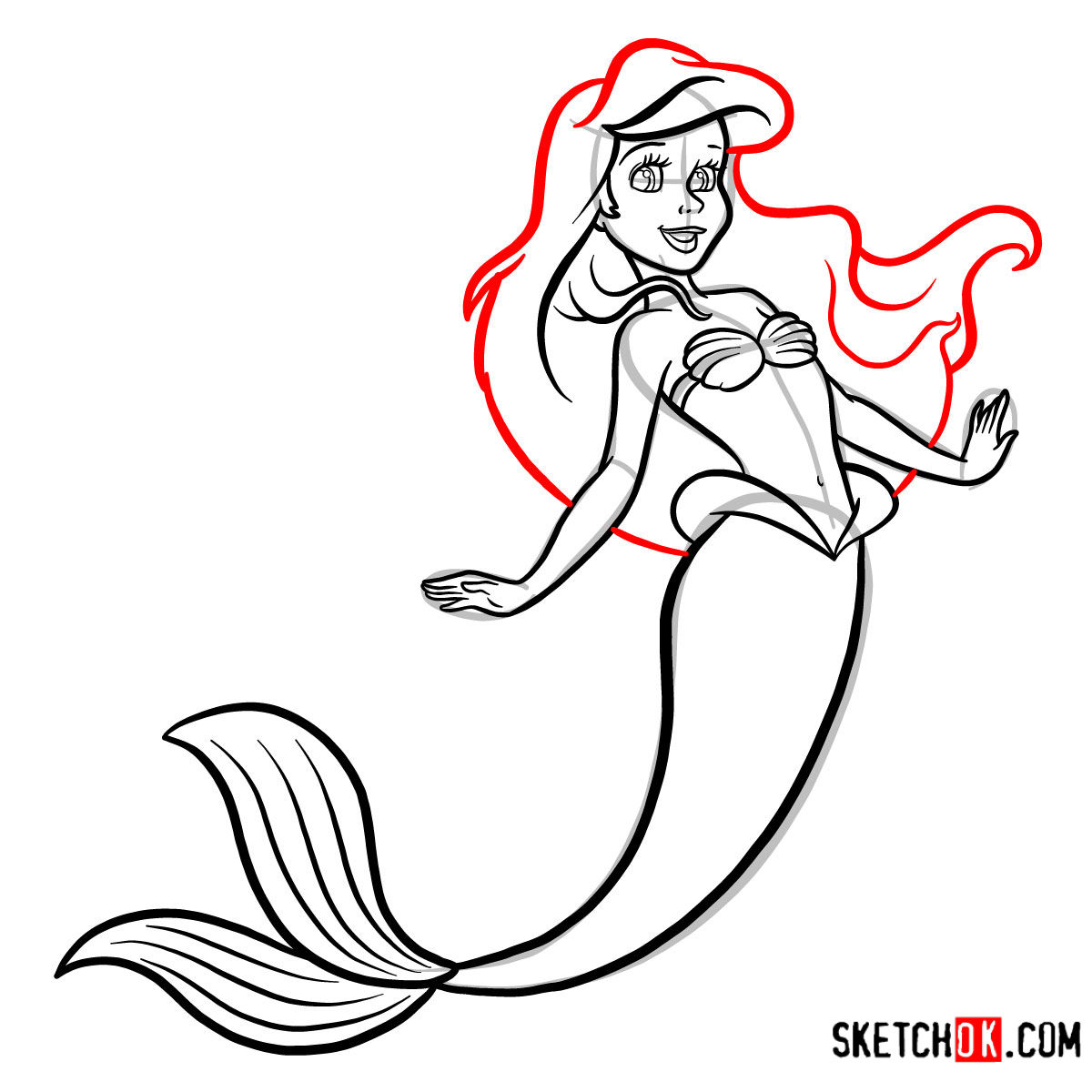 How to draw cute Ariel | The Little Mermaid - step 10