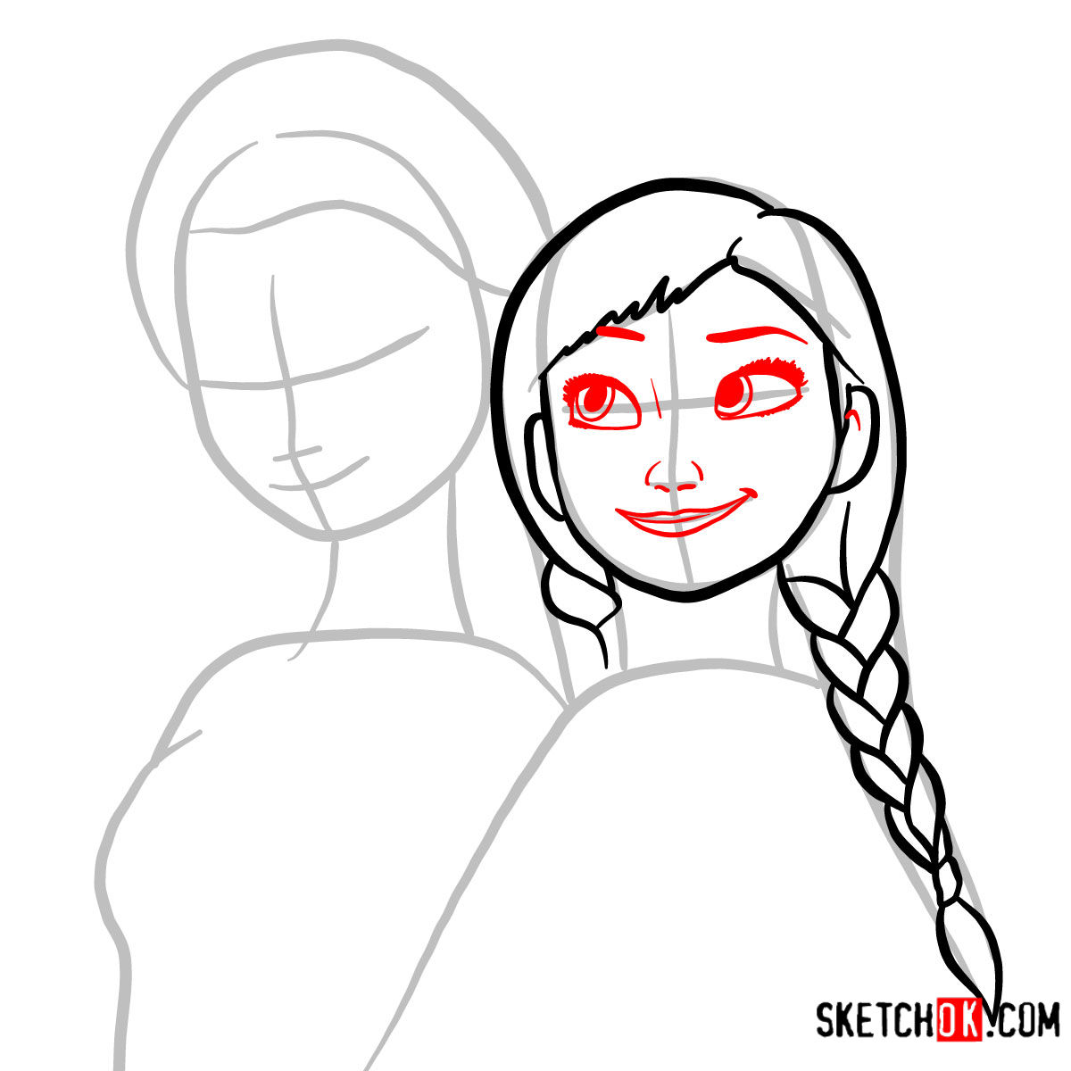 How to draw Elsa and Anna together | Frozen - step 05