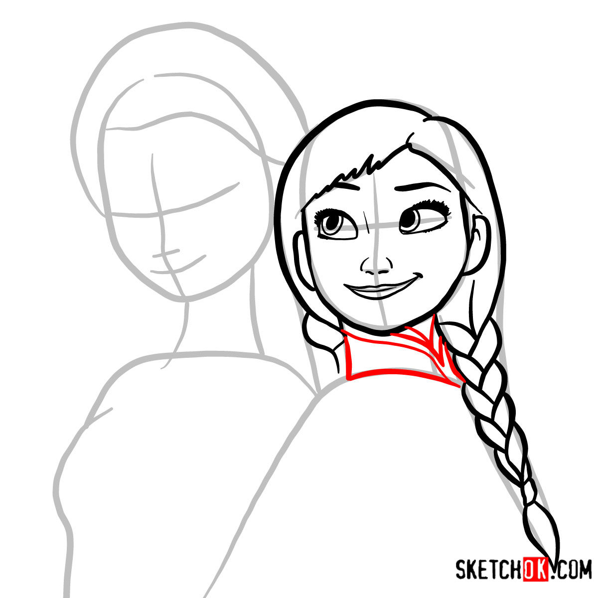 How to draw Elsa and Anna together | Frozen - step 06