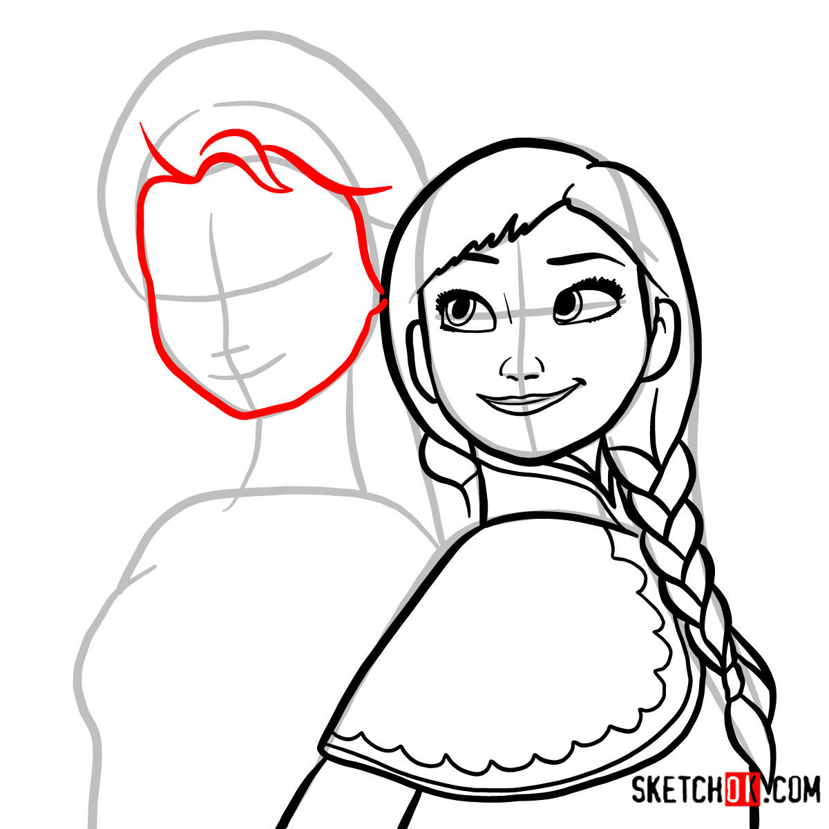 How to draw Elsa and Anna together | Frozen - step 08