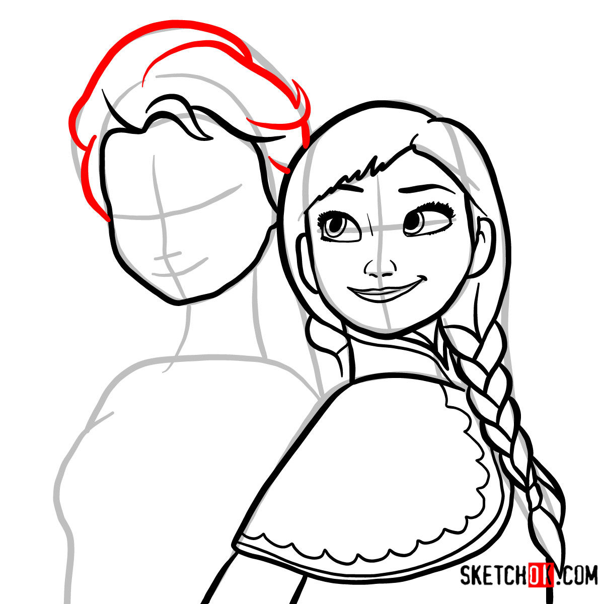 How to draw Elsa and Anna together | Frozen - step 09