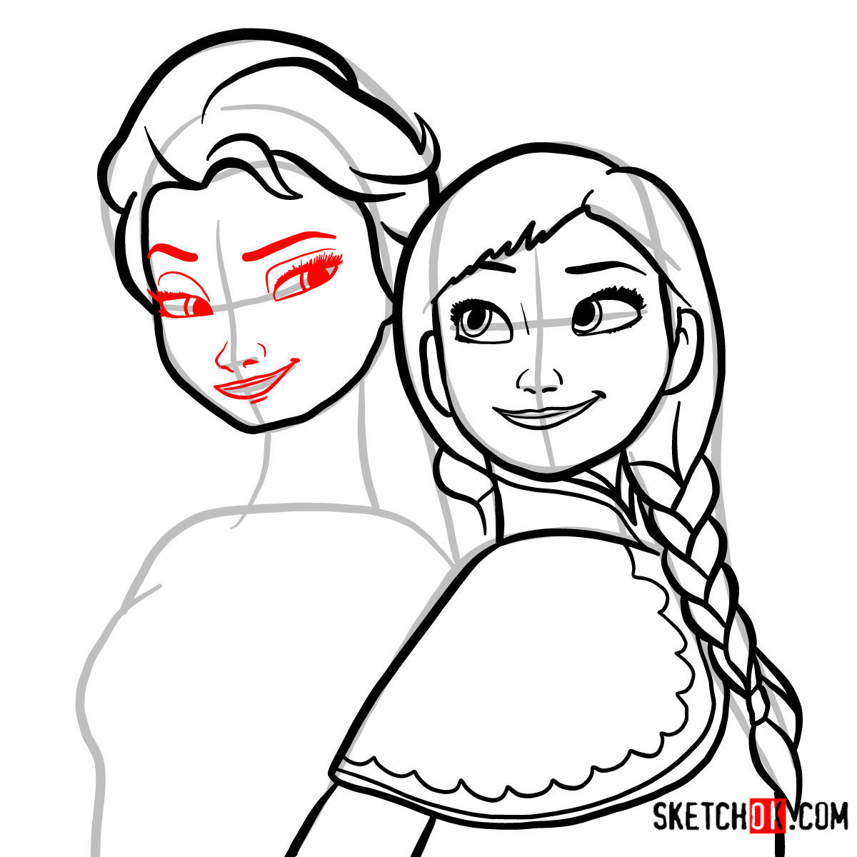 How to draw Elsa and Anna together | Frozen - step 10