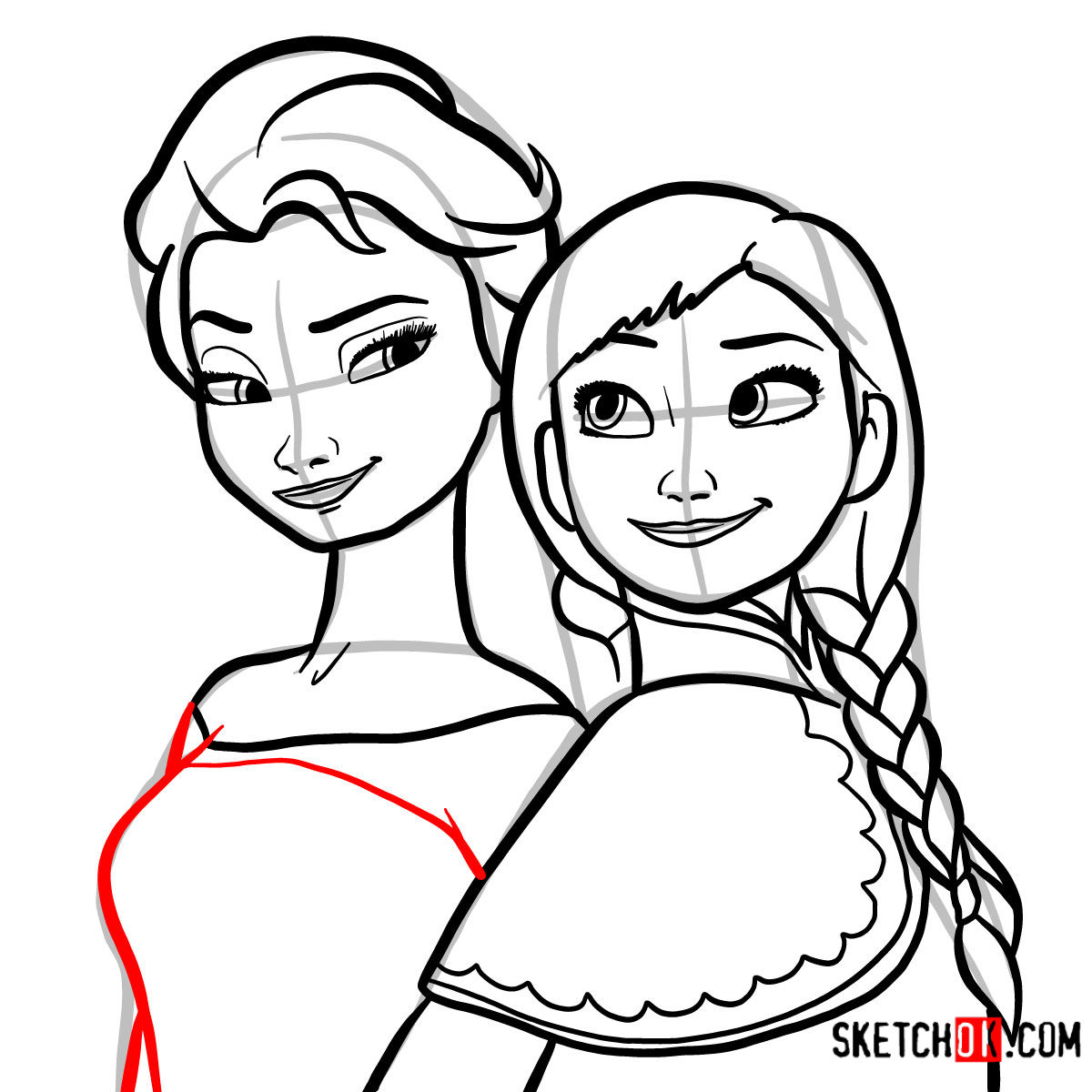 How to draw Elsa and Anna together | Frozen - step 12