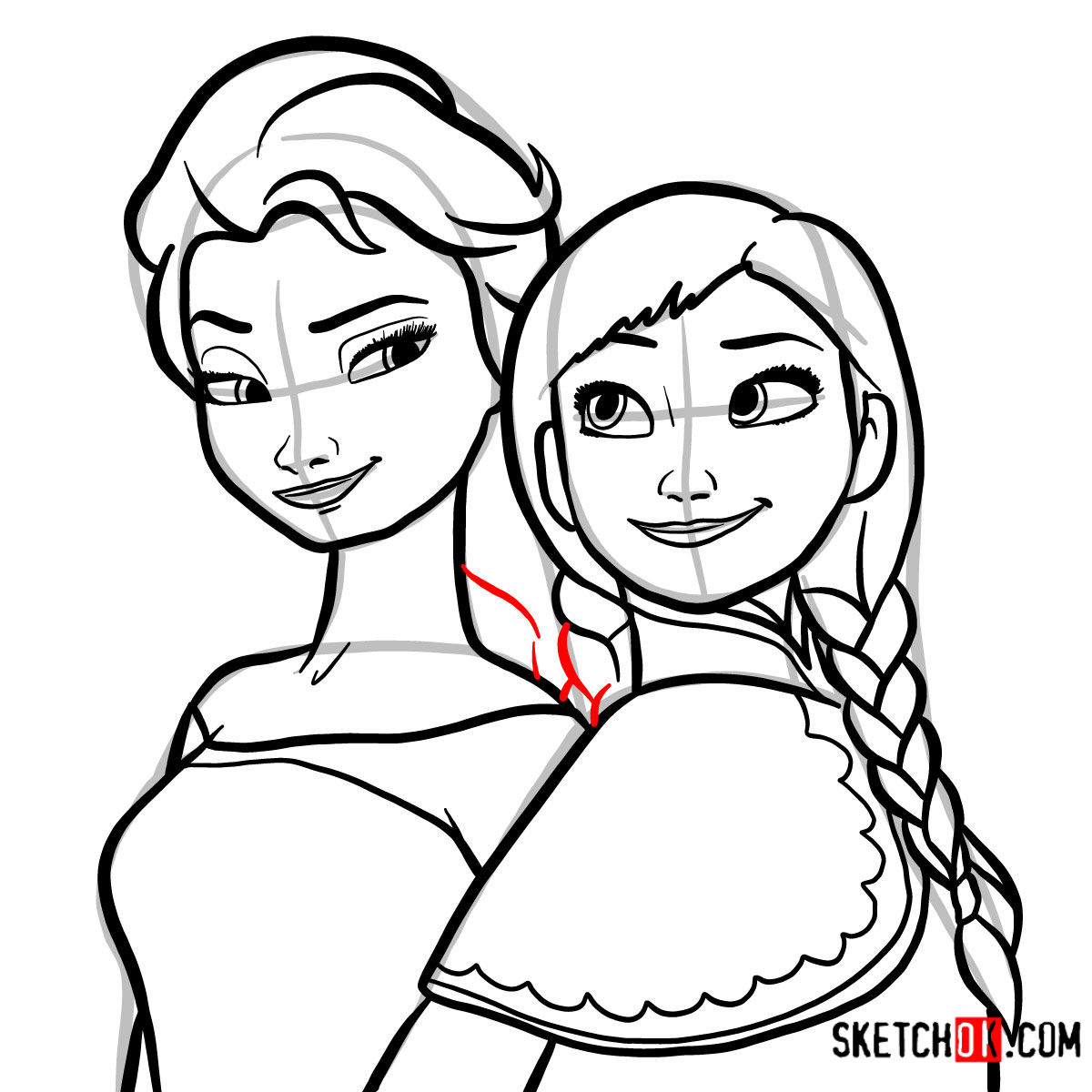 How to draw Elsa and Anna together | Frozen - step 13