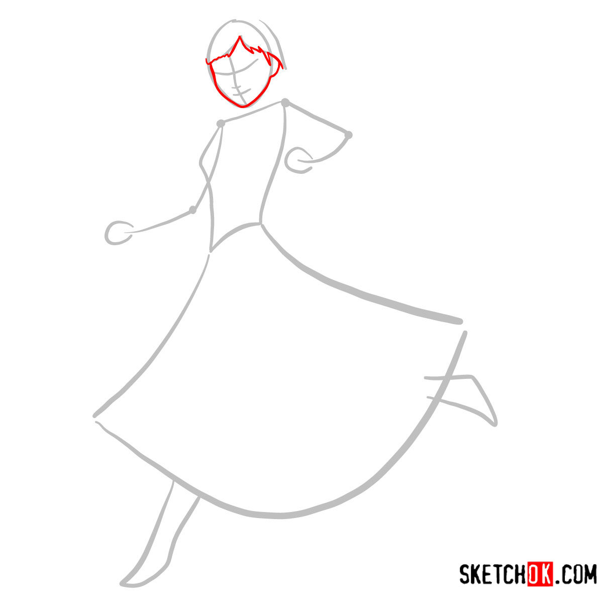 How to draw Princess Anna dancing | Frozen - step 02