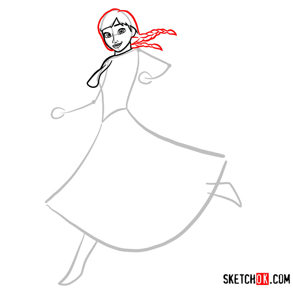 How to draw Princess Anna dancing | Frozen - step 05