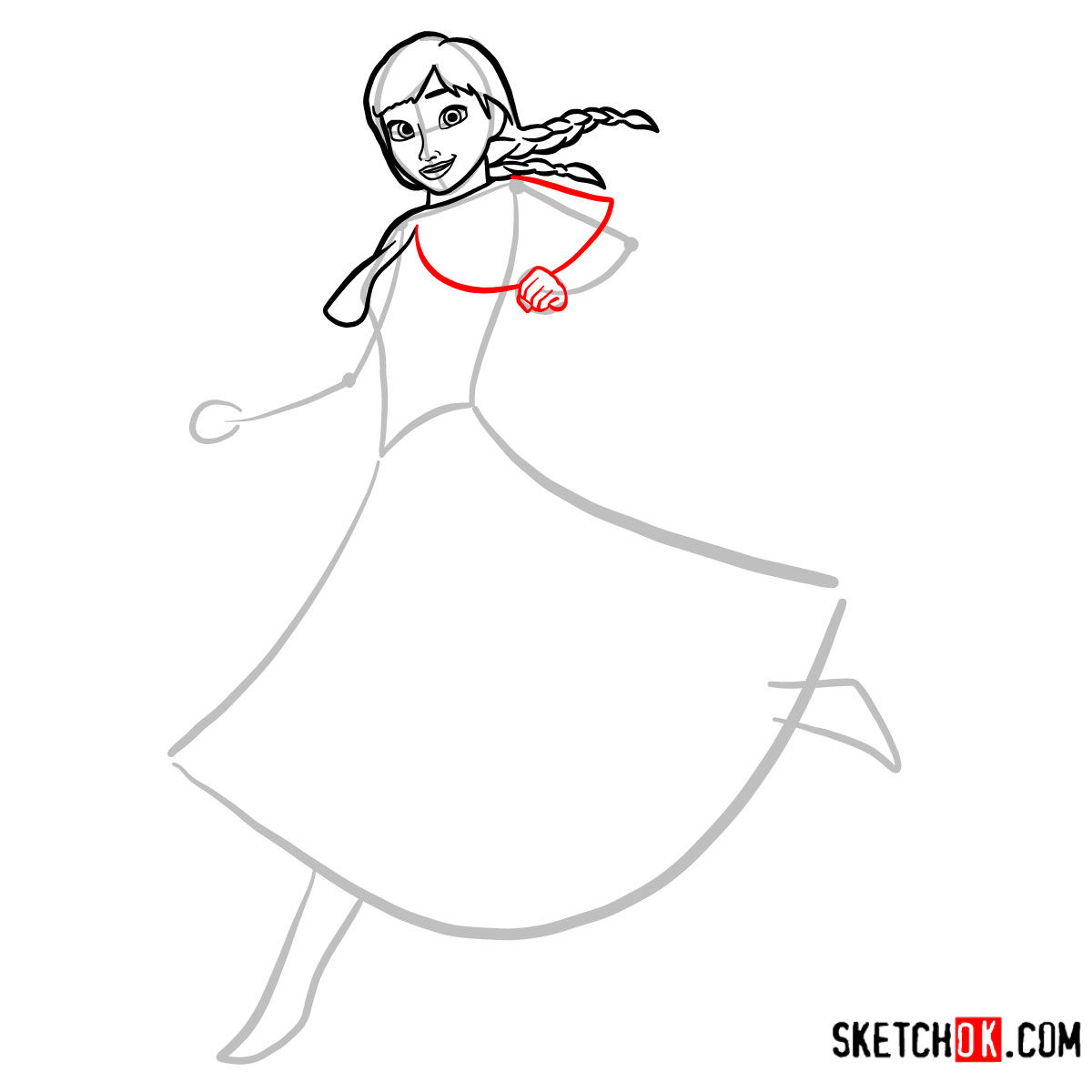How to draw Princess Anna dancing | Frozen - step 06