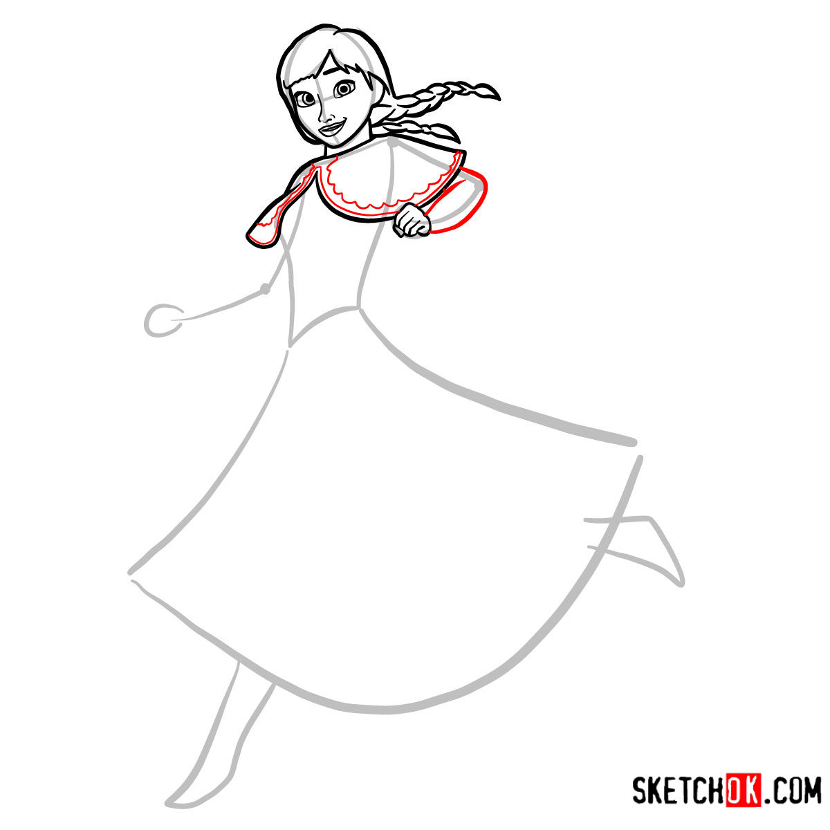 How to draw Princess Anna dancing | Frozen - step 07