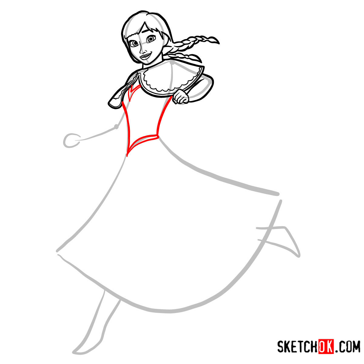 How to draw Princess Anna dancing | Frozen - step 08
