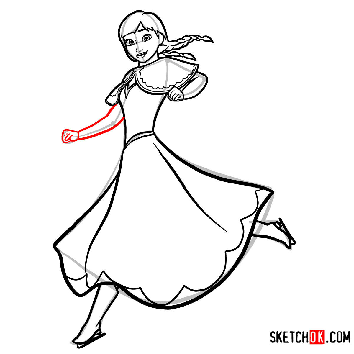 How to draw Princess Anna dancing | Frozen - step 11