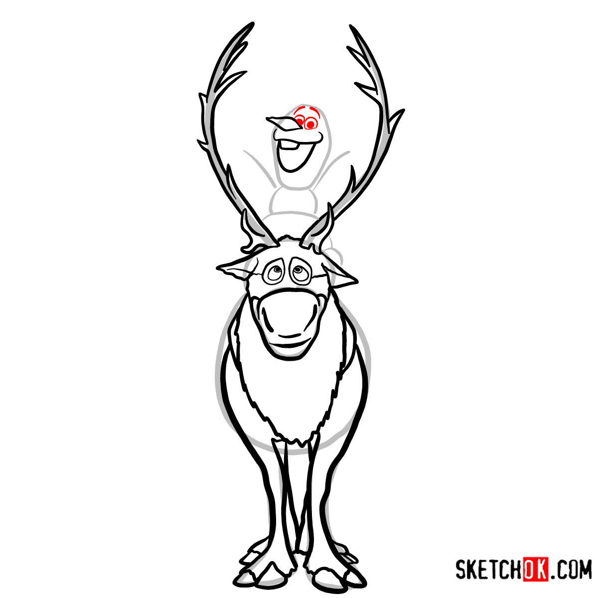 How to draw Olaf riding Sven | Frozen - step 11