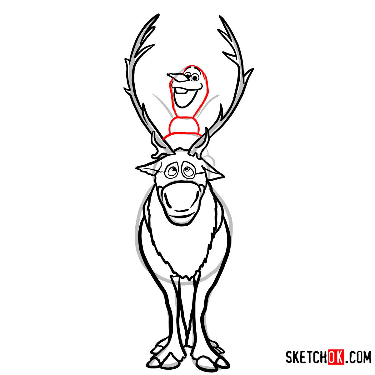 How to draw Olaf riding Sven | Frozen - step 12