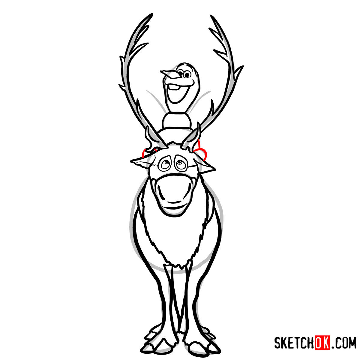 How to draw Olaf riding Sven | Frozen - step 13
