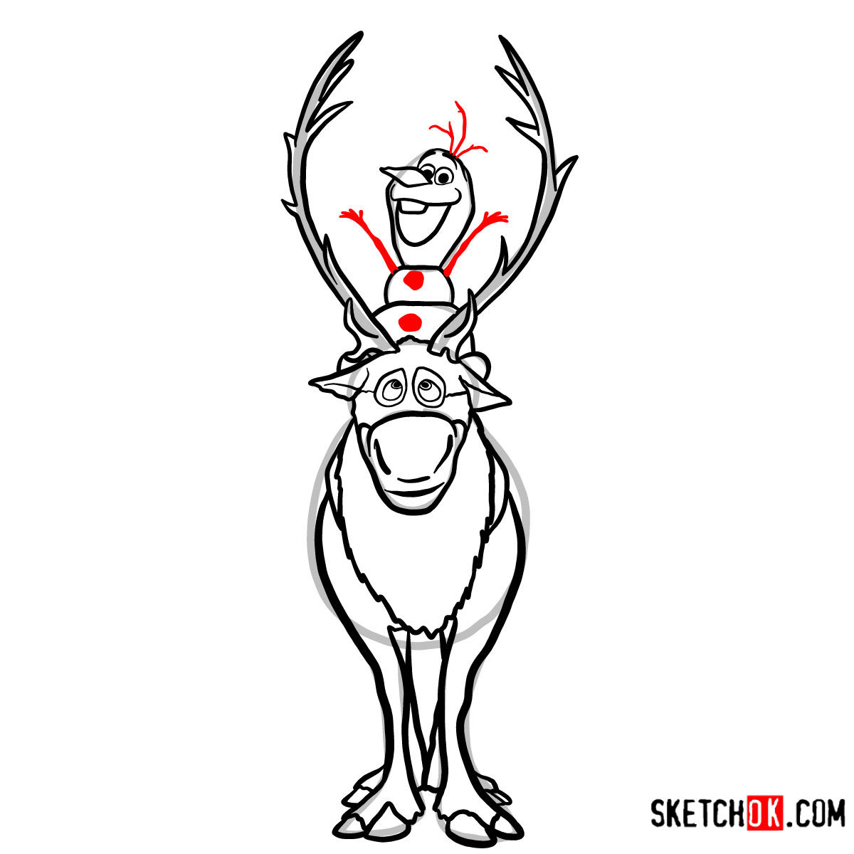 How to draw Olaf riding Sven | Frozen - step 14