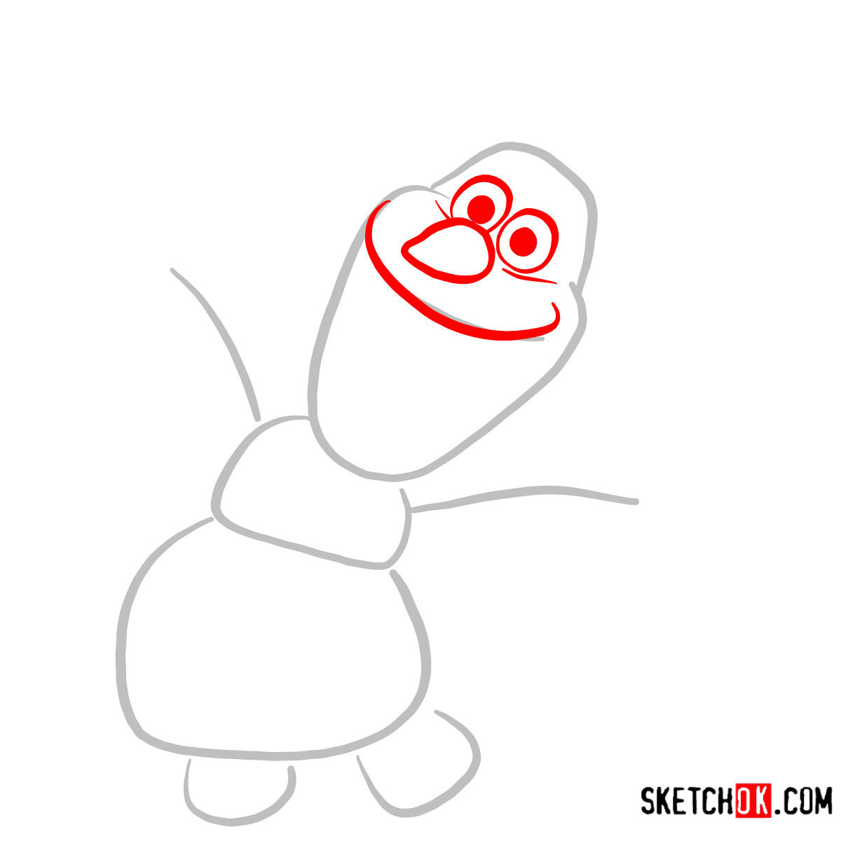 How to draw happy Olaf | Frozen - step 02