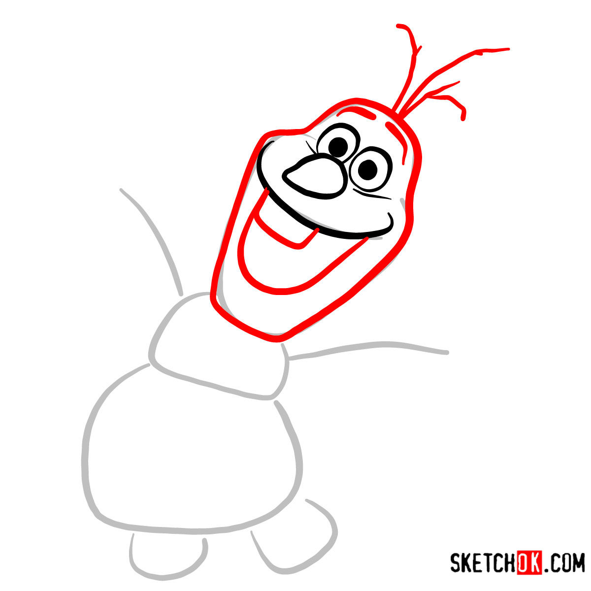 How to draw happy Olaf | Frozen - step 03