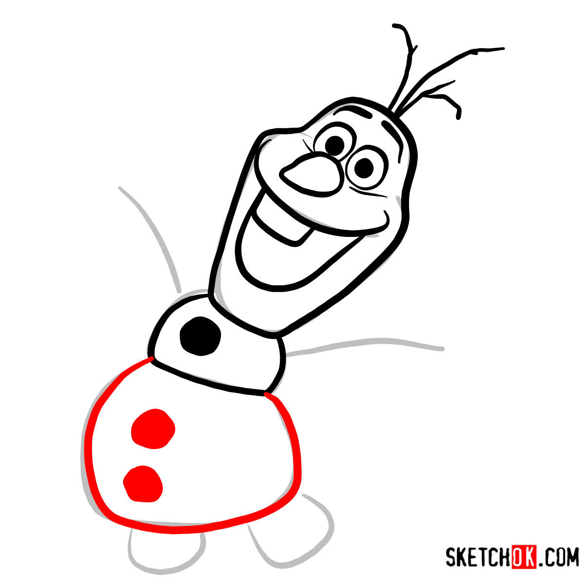 How to draw happy Olaf | Frozen - step 05