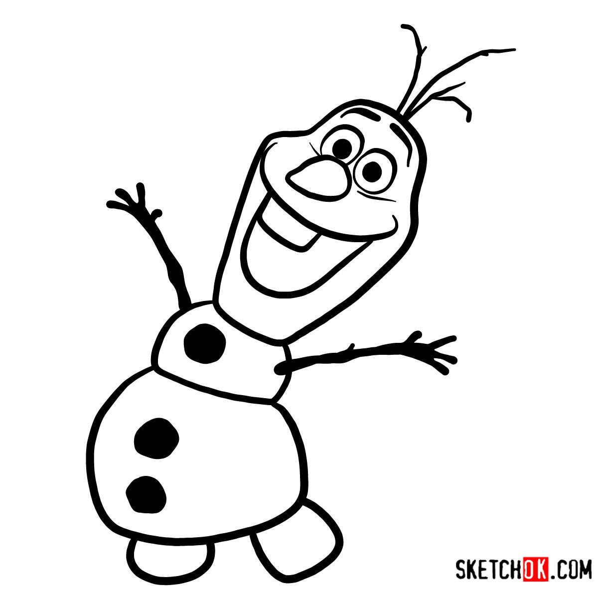 How to draw happy Olaf | Frozen - Sketchok easy drawing guides