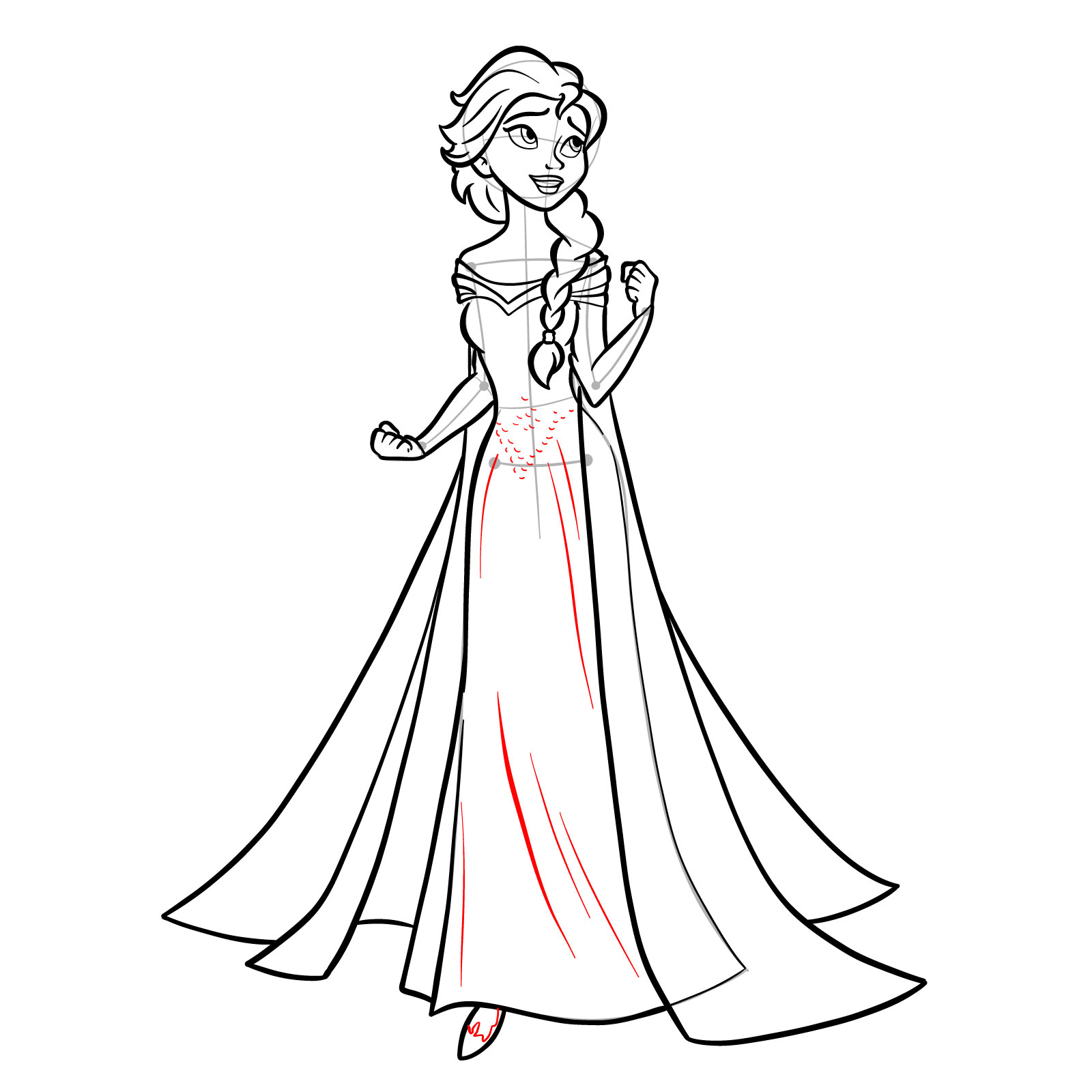 How to draw Queen Elsa full body and singing - step 31