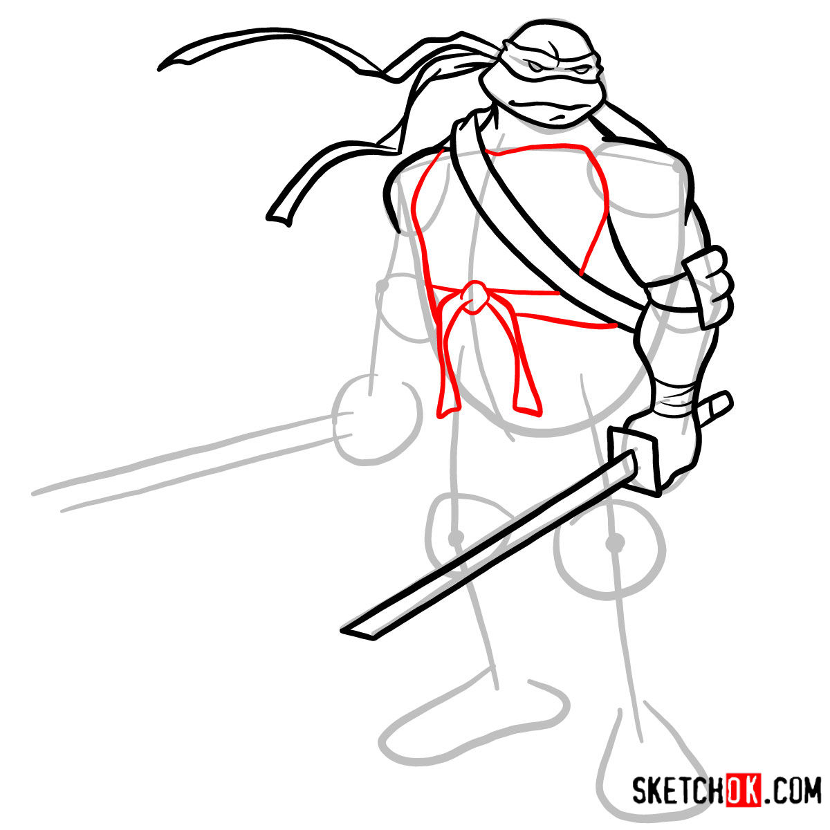 How to draw Leonardo with Ninjatos | TMNT - step 07