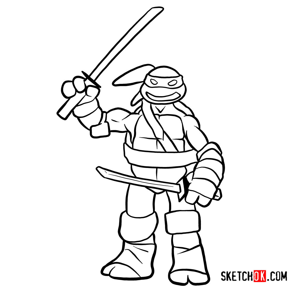 How to draw Leonardo TMNT Sketchok easy drawing guides