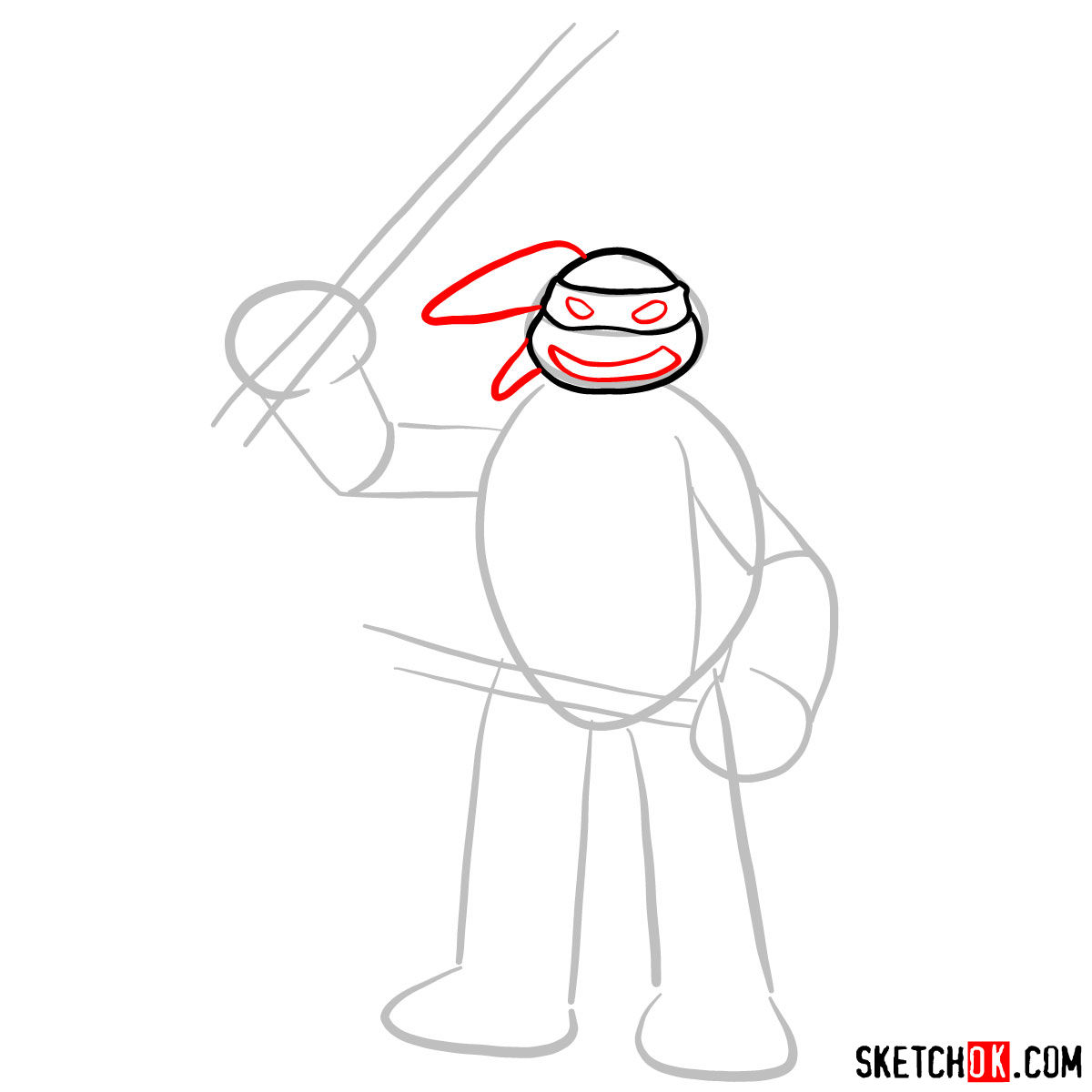 How to draw angry Leonardo toy | Ninja Turtles - step 03