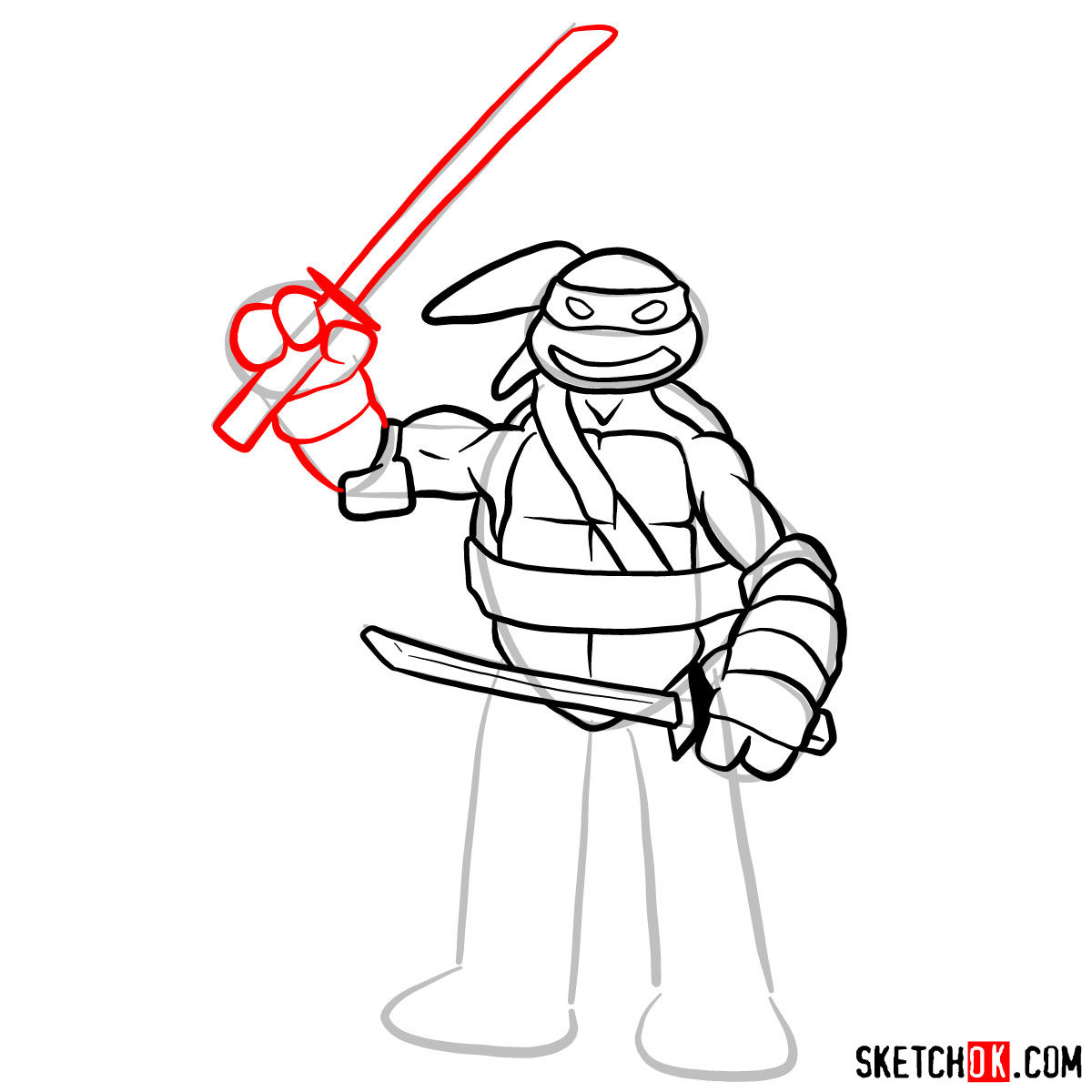 How to draw angry Leonardo toy | Ninja Turtles - step 09