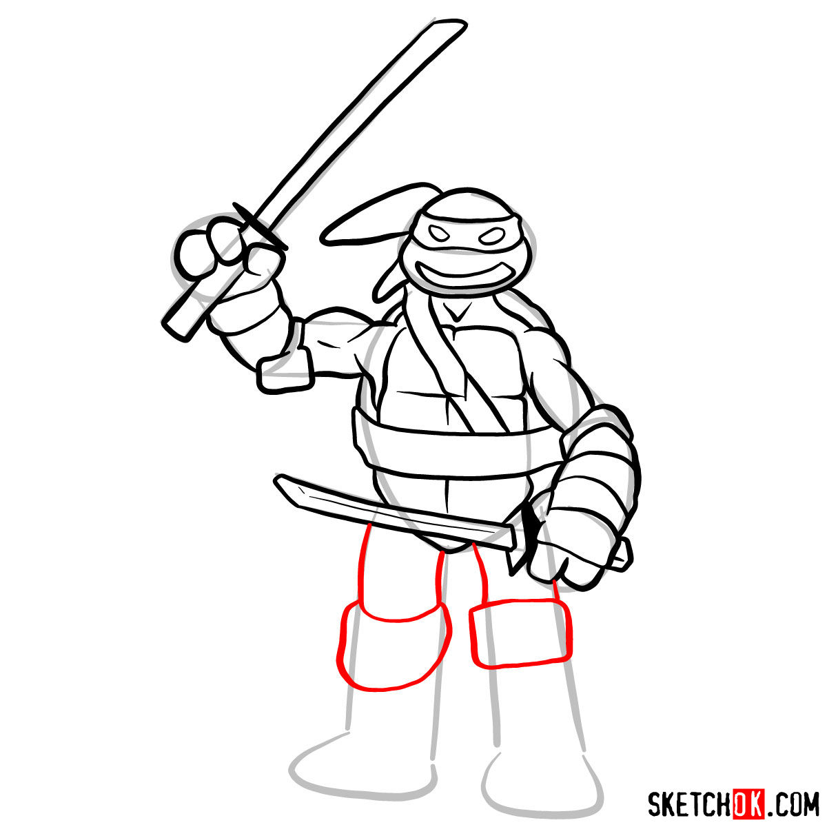How to draw angry Leonardo toy | Ninja Turtles - step 10