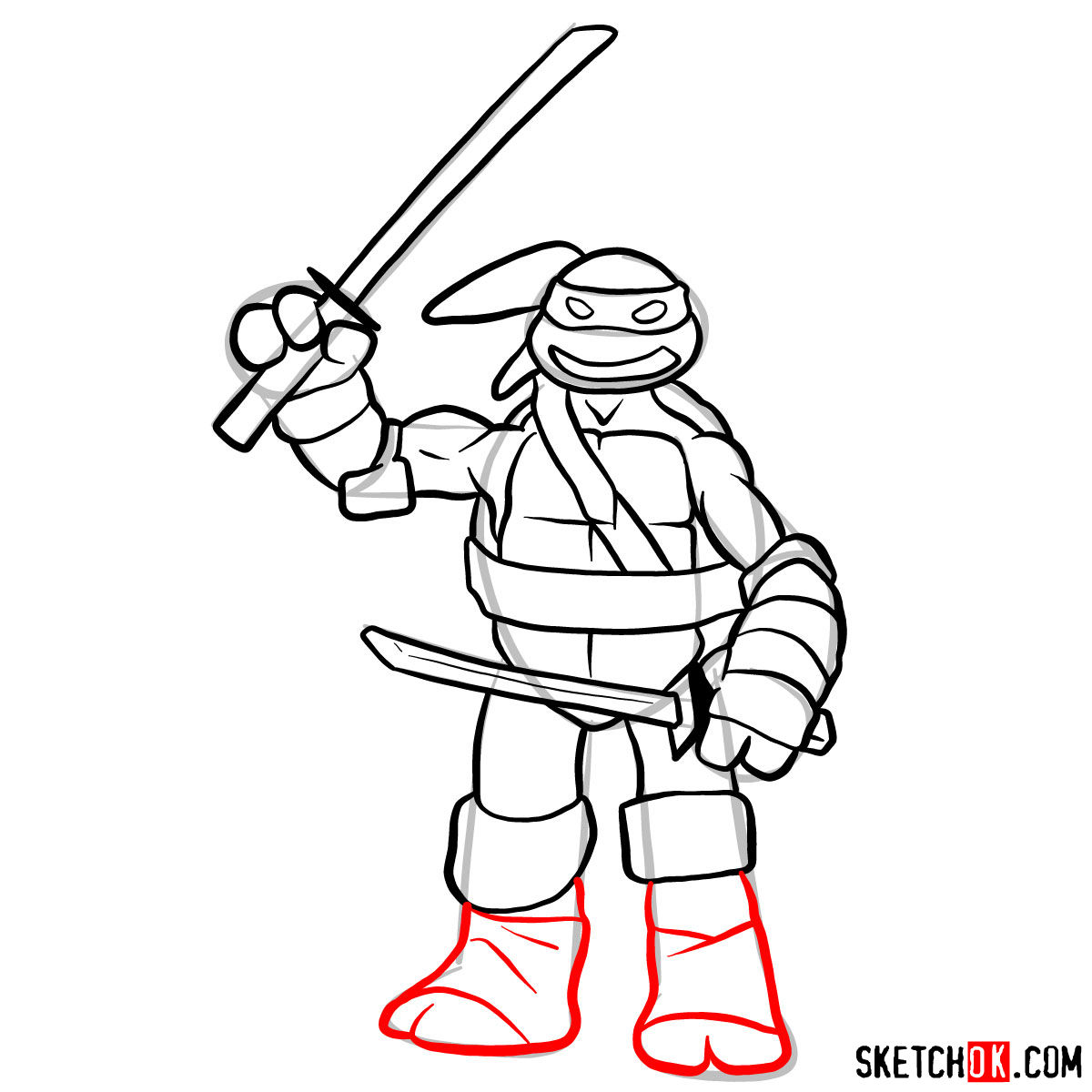 How to draw angry Leonardo toy | Ninja Turtles - step 11