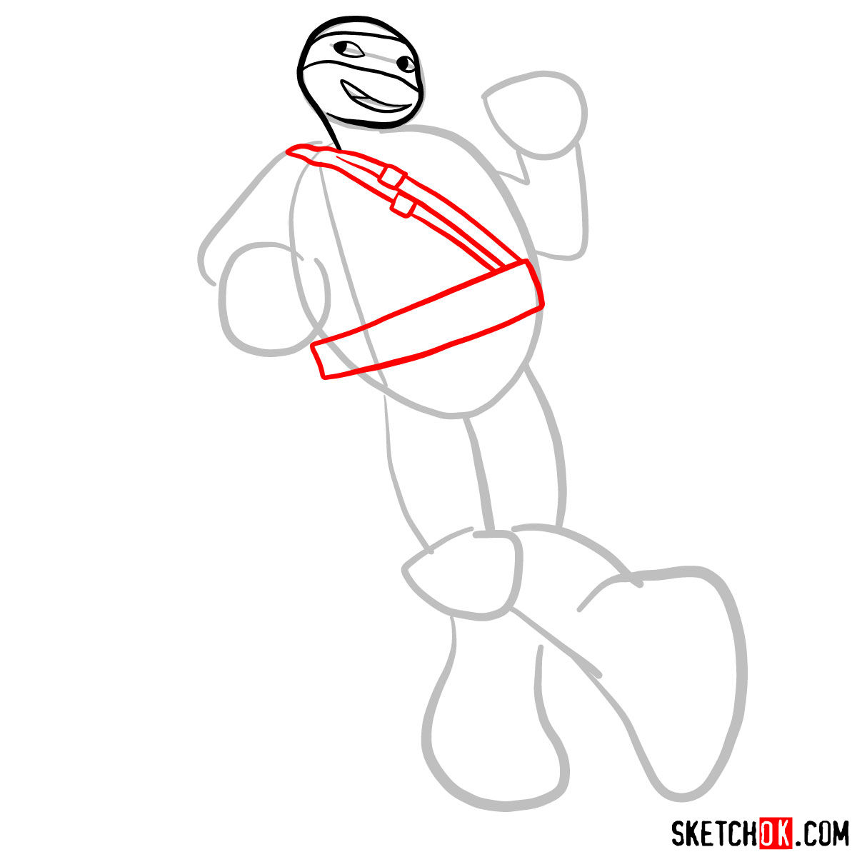 How to draw Leonardo ninja turtle cartoon style - step 03