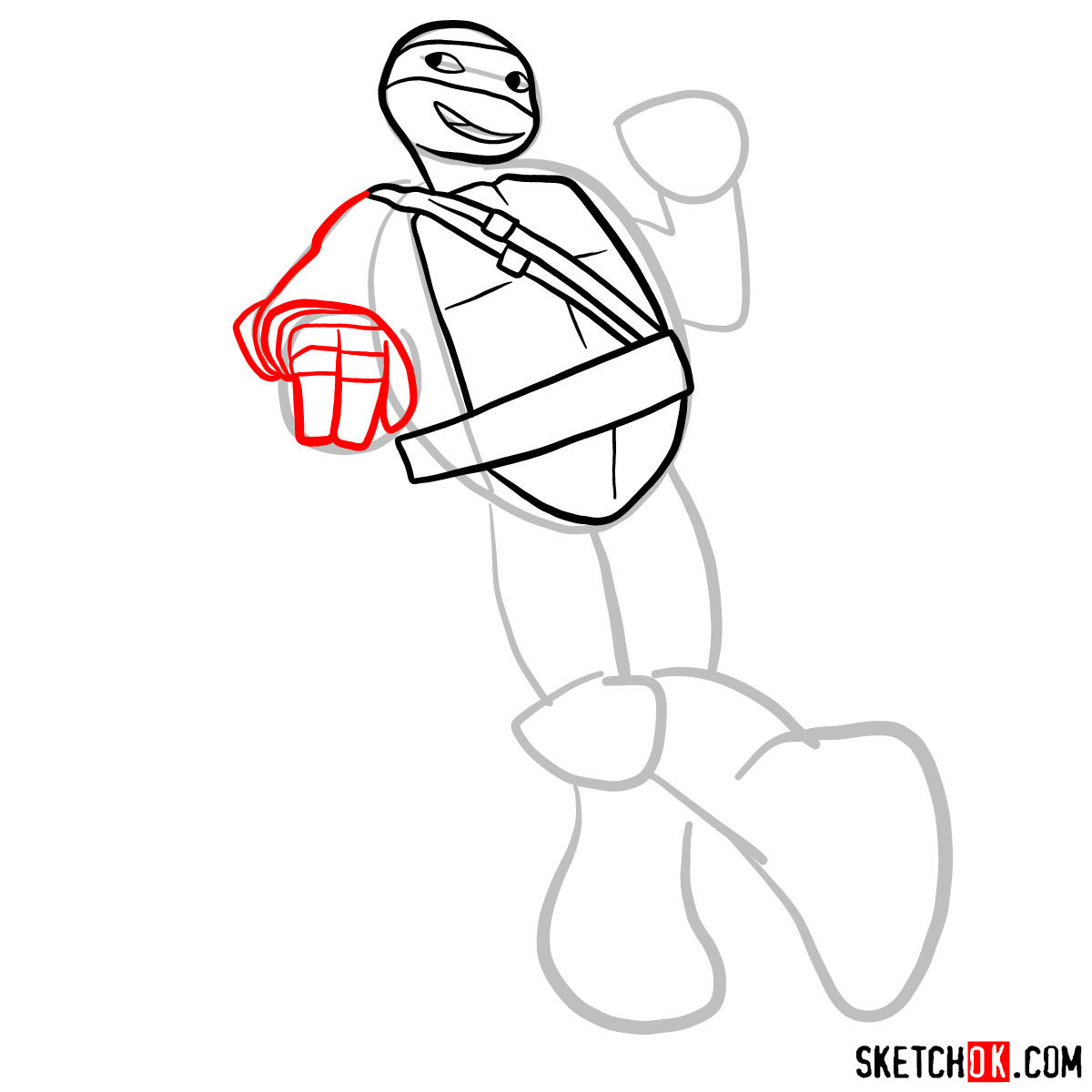 How to draw Leonardo ninja turtle cartoon style - step 05