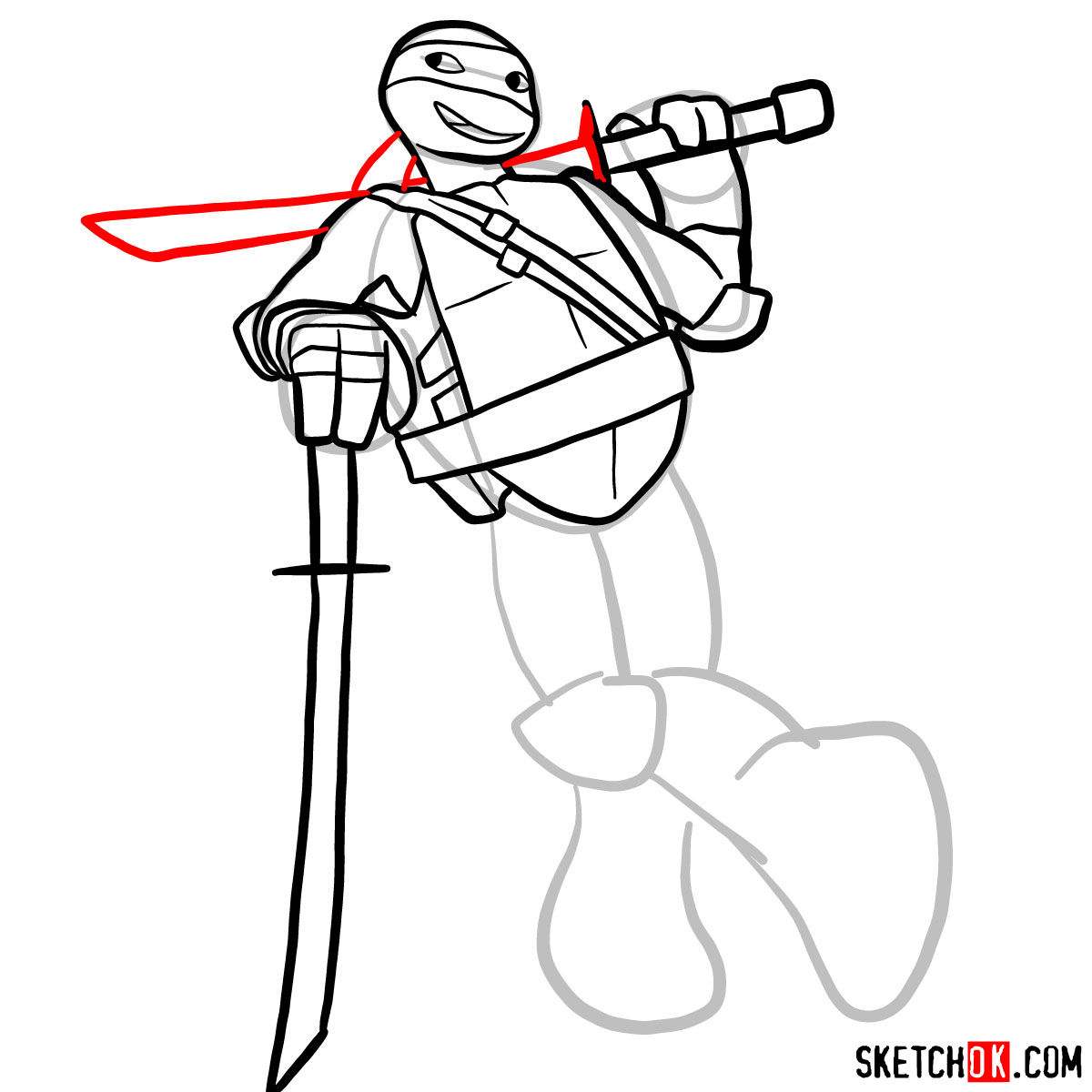 How to draw Leonardo ninja turtle cartoon style - step 09