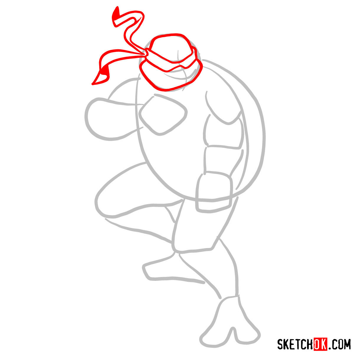How to draw angry Raphael teenage mutant ninja turtle - step 03