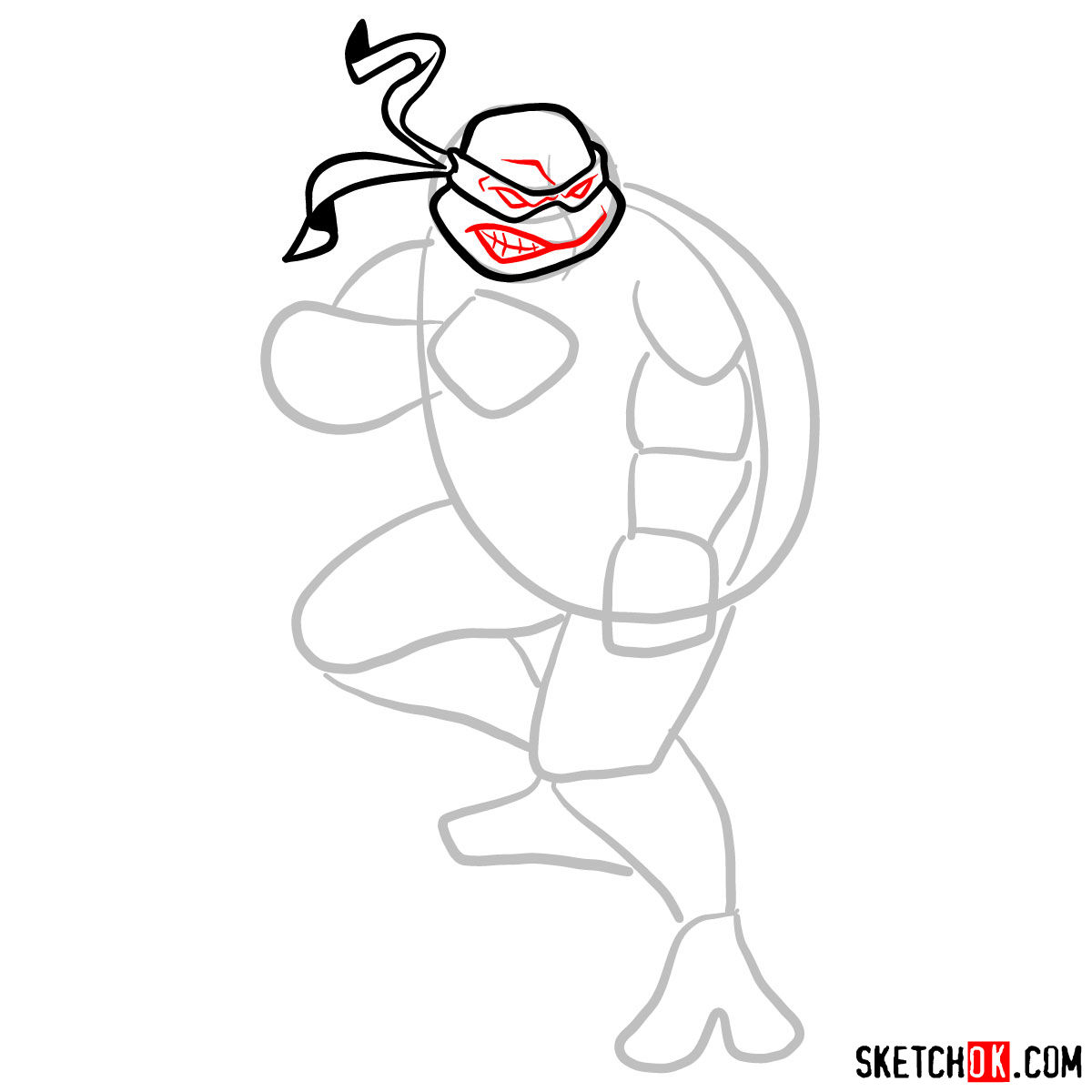 How to draw angry Raphael teenage mutant ninja turtle - step 04