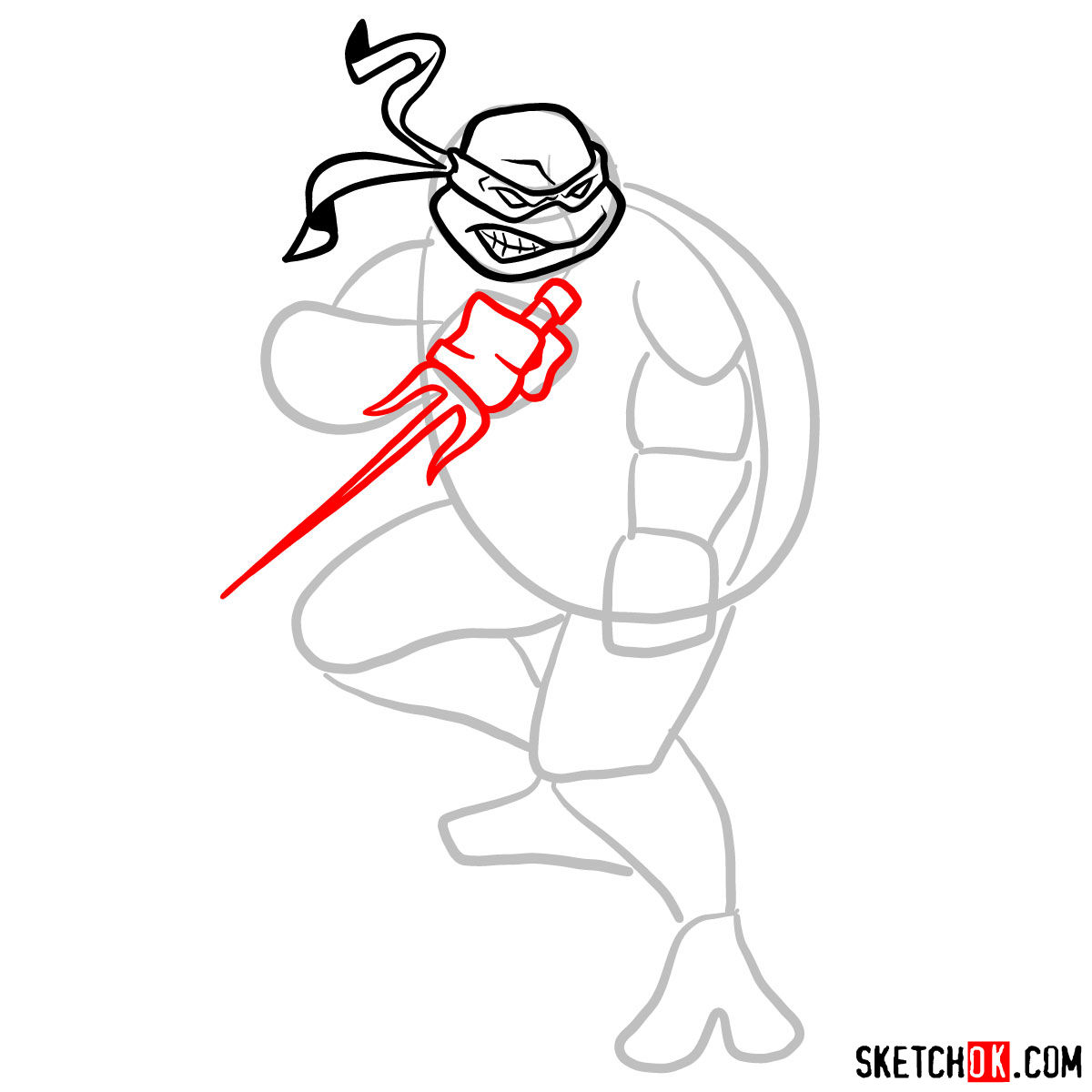 How to draw angry Raphael teenage mutant ninja turtle - step 05