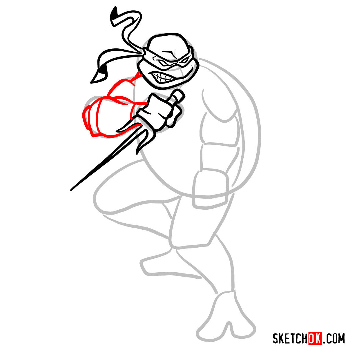 How to draw angry Raphael teenage mutant ninja turtle - step 06