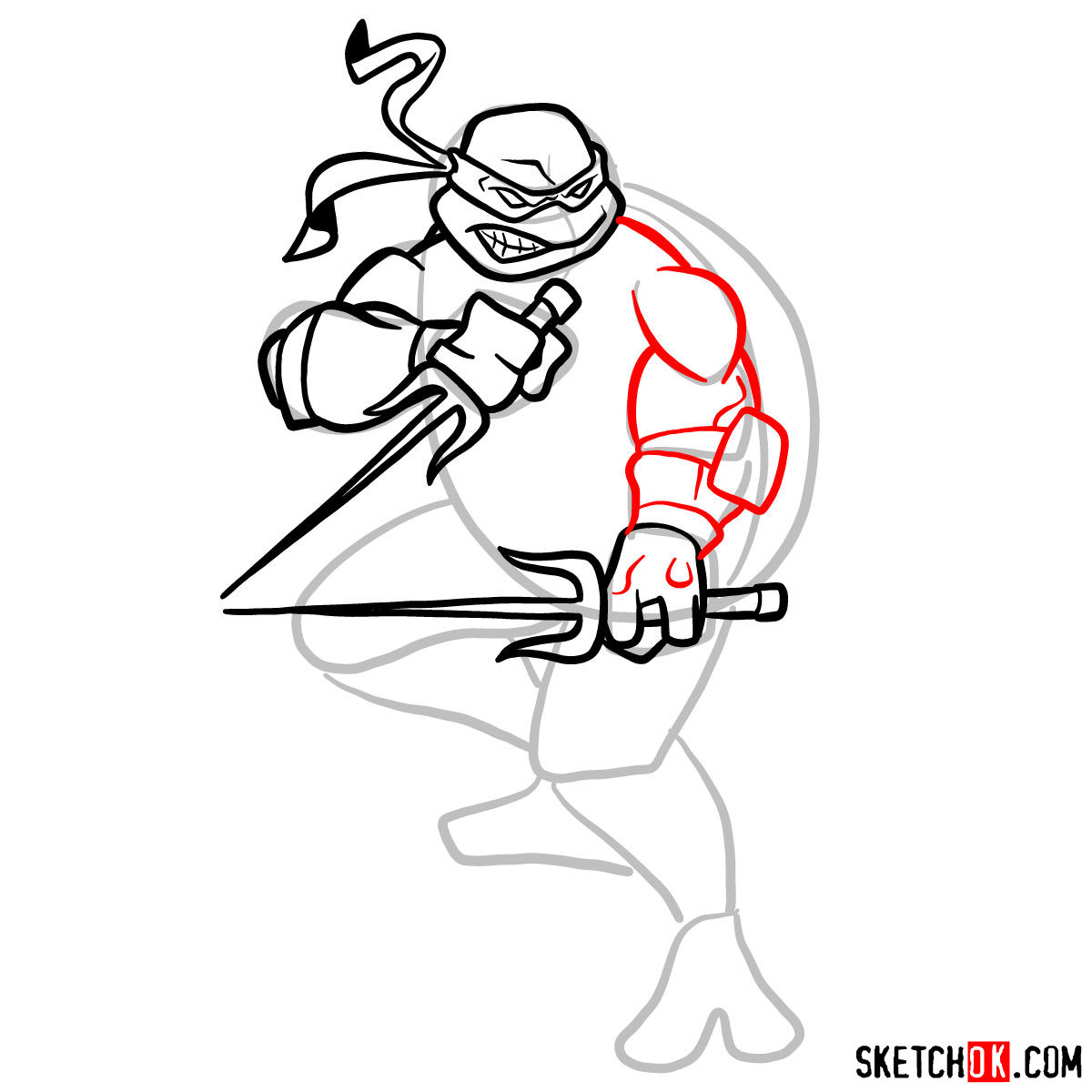 How to draw angry Raphael teenage mutant ninja turtle - step 08