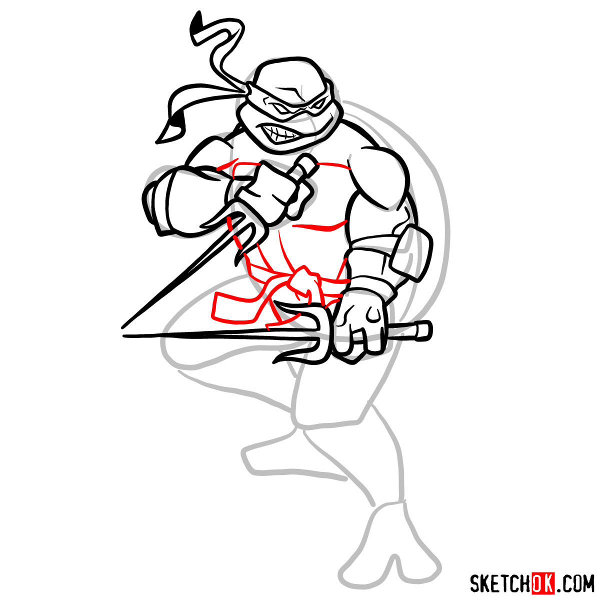 How to draw angry Raphael teenage mutant ninja turtle - step 09