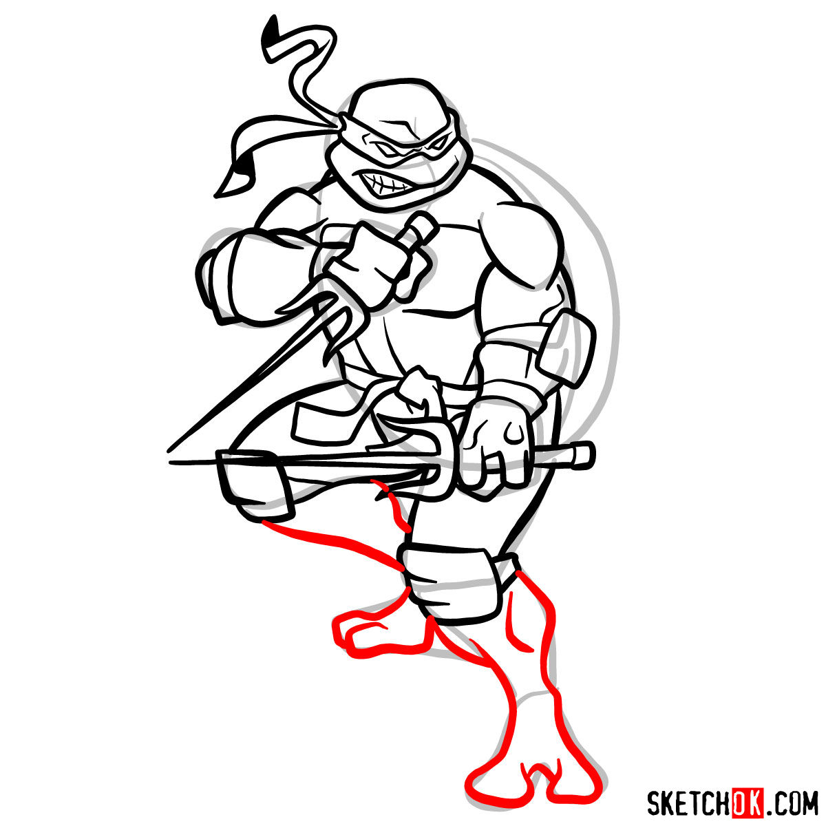 How to draw angry Raphael teenage mutant ninja turtle - step 12