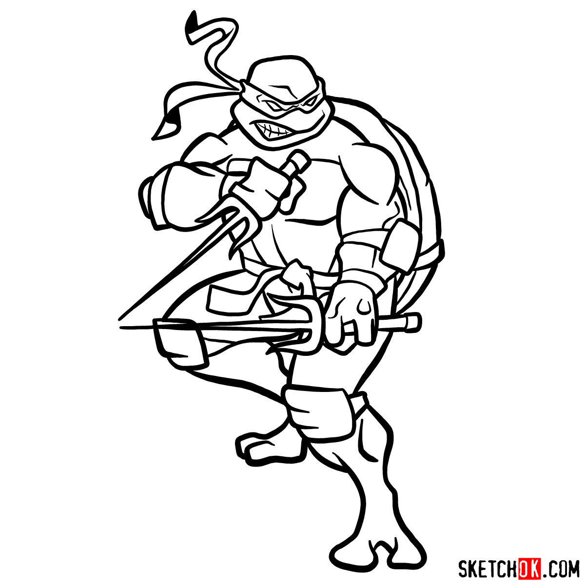 How To Draw Angry Raphael Teenage Mutant Ninja Turtle Sketchok Step By Step Drawing Tutorials