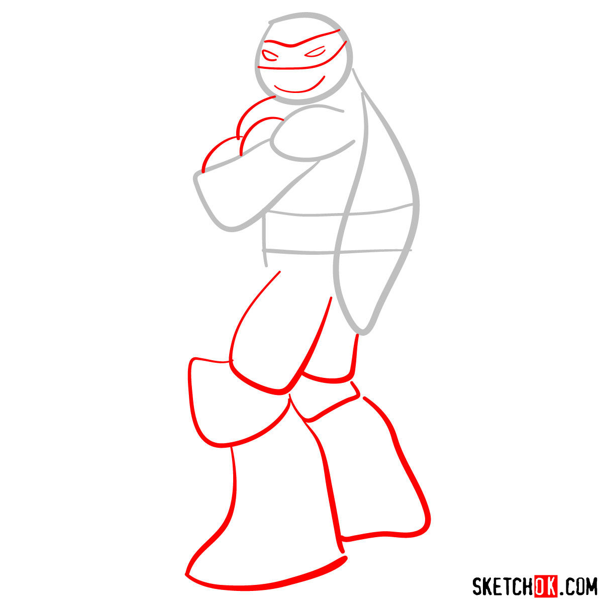 How to draw Raphael ninja turtle cartoon style - step 02