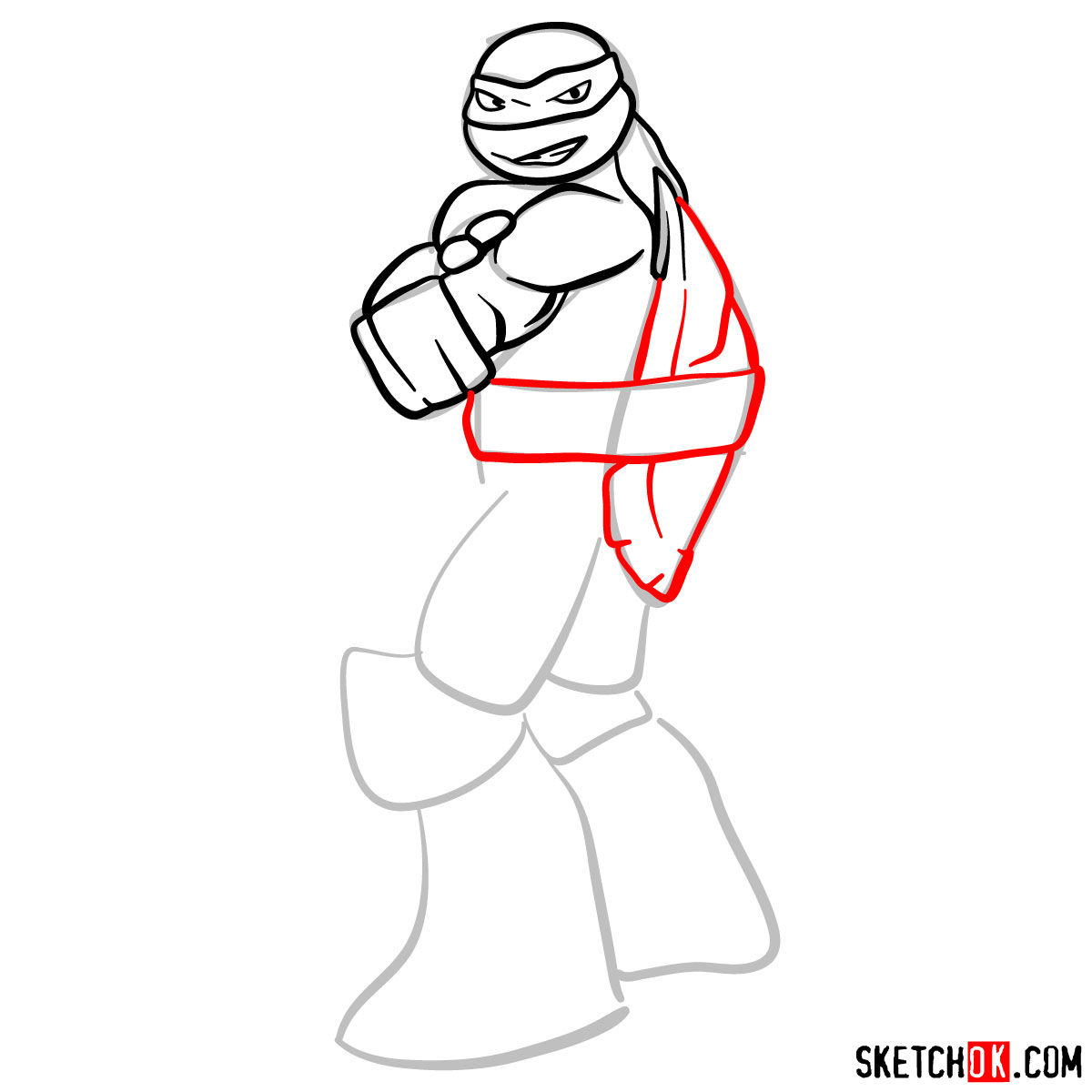 How to draw Raphael ninja turtle cartoon style - step 06