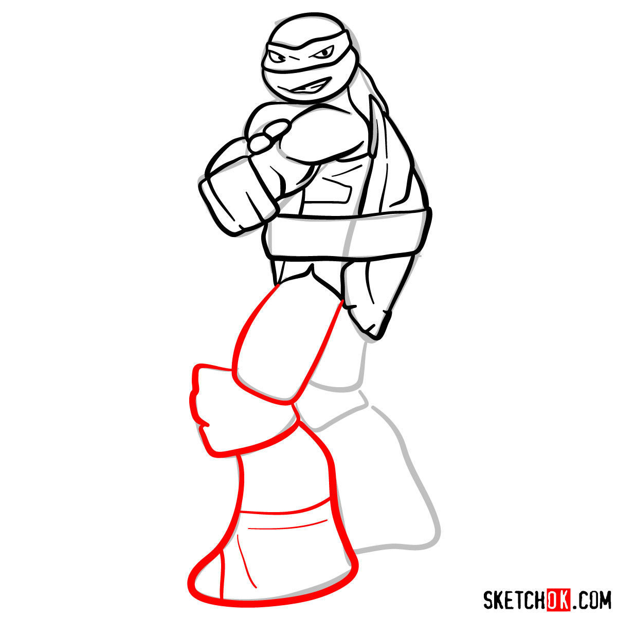 How to draw Raphael ninja turtle cartoon style - step 08