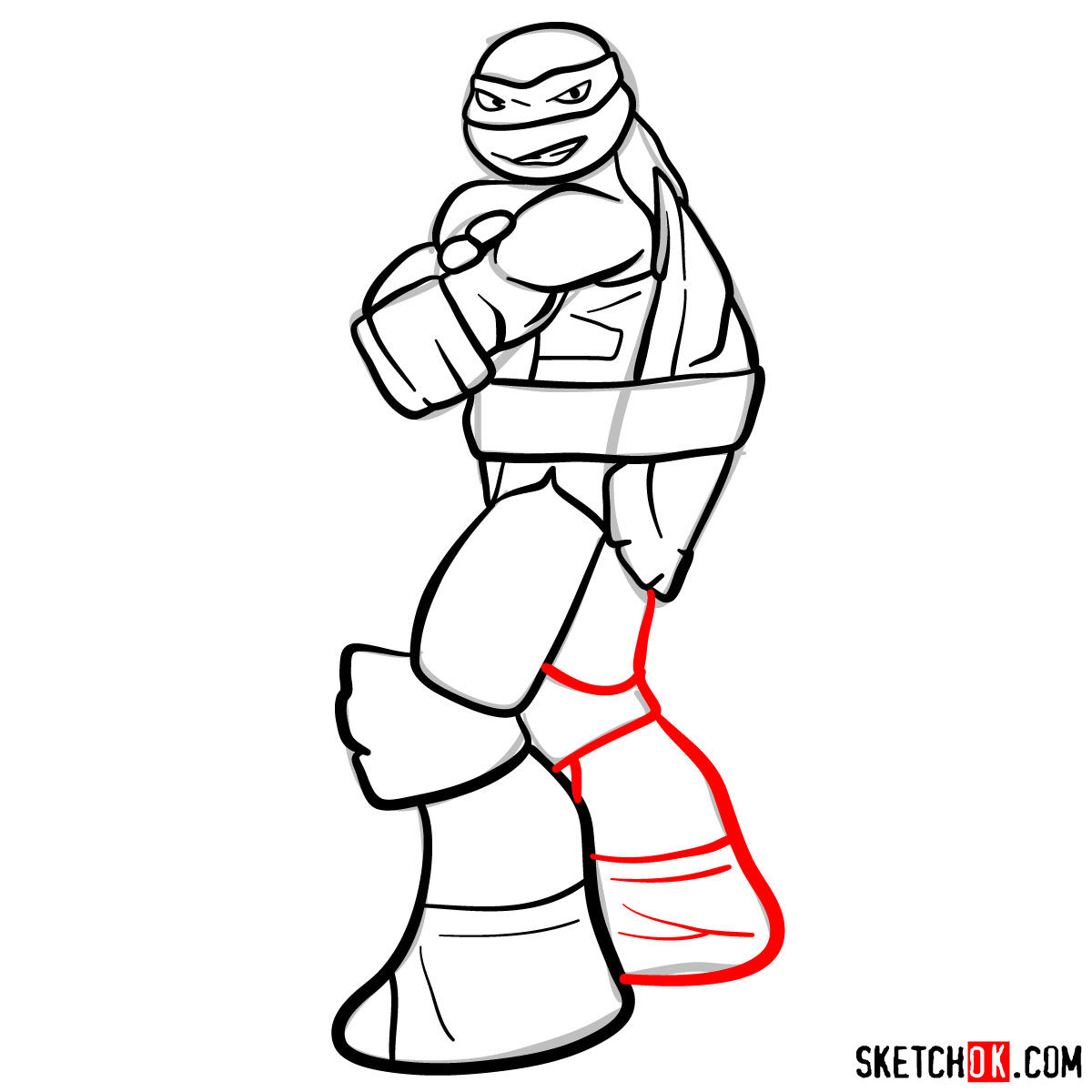 How to draw Raphael ninja turtle cartoon style - step 09