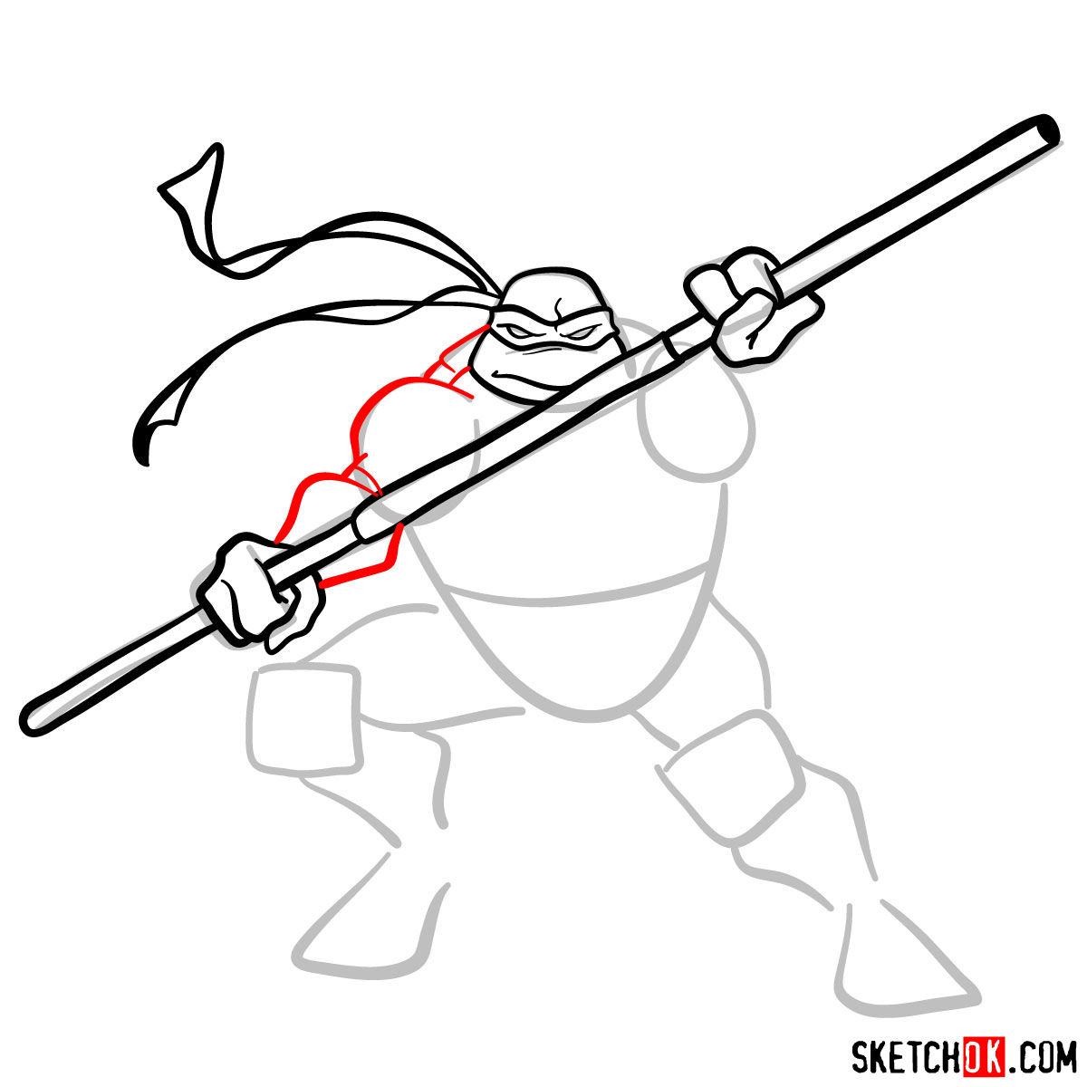 How to draw Donatello ninja turtle - step 07
