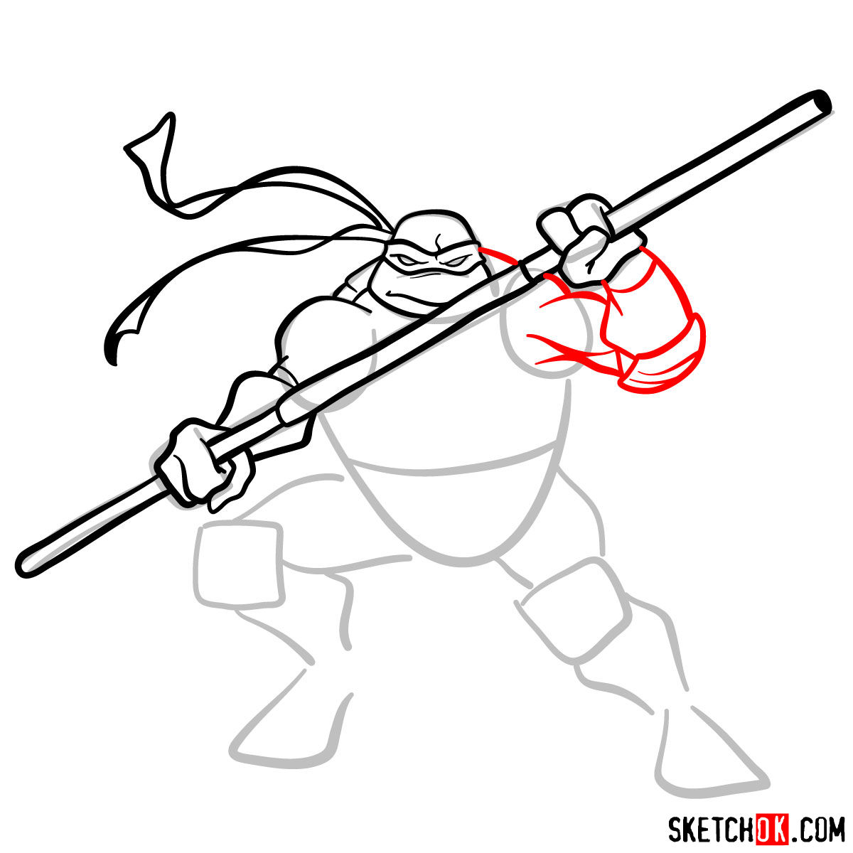 How to draw Donatello ninja turtle - step 08
