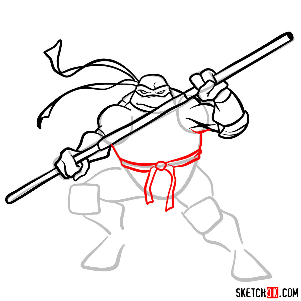 How to draw Donatello ninja turtle - step 09