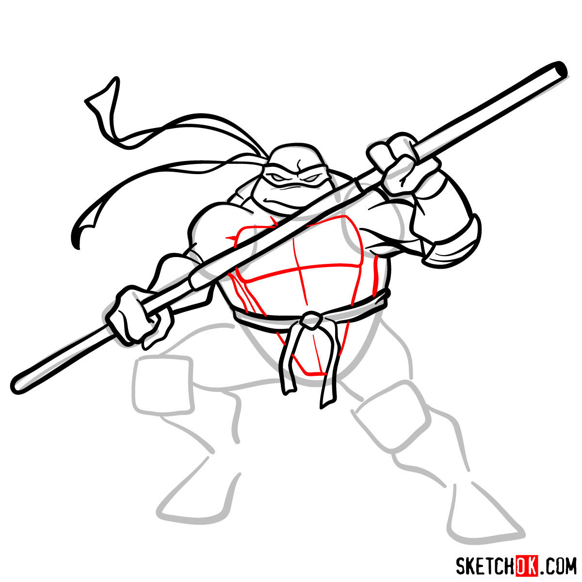 How to draw Donatello ninja turtle - step 10
